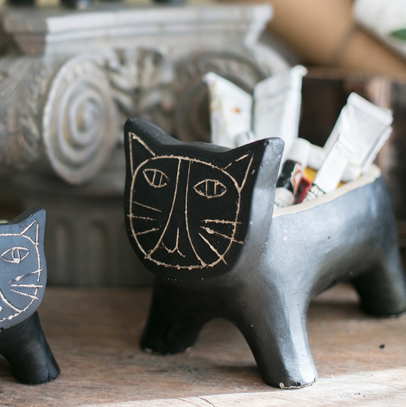 Cat Planter (Black) - Available in 5.9" L or 4.7" L, Indoor / Outdoor Use