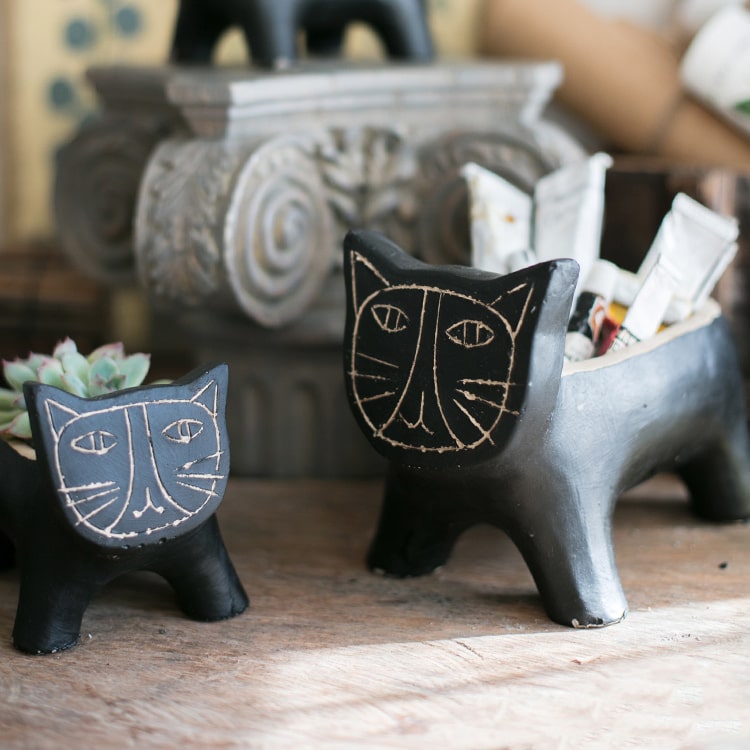 Cat Planter (Black) - Available in 5.9" L or 4.7" L, Indoor / Outdoor Use