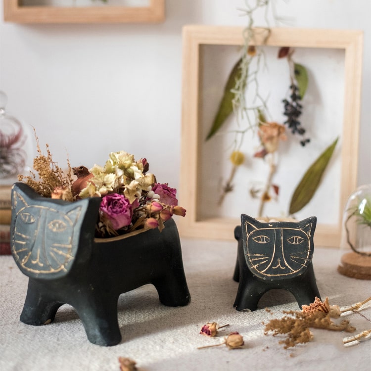 Cat Planter (Black) - Available in 5.9" L or 4.7" L, Indoor / Outdoor Use