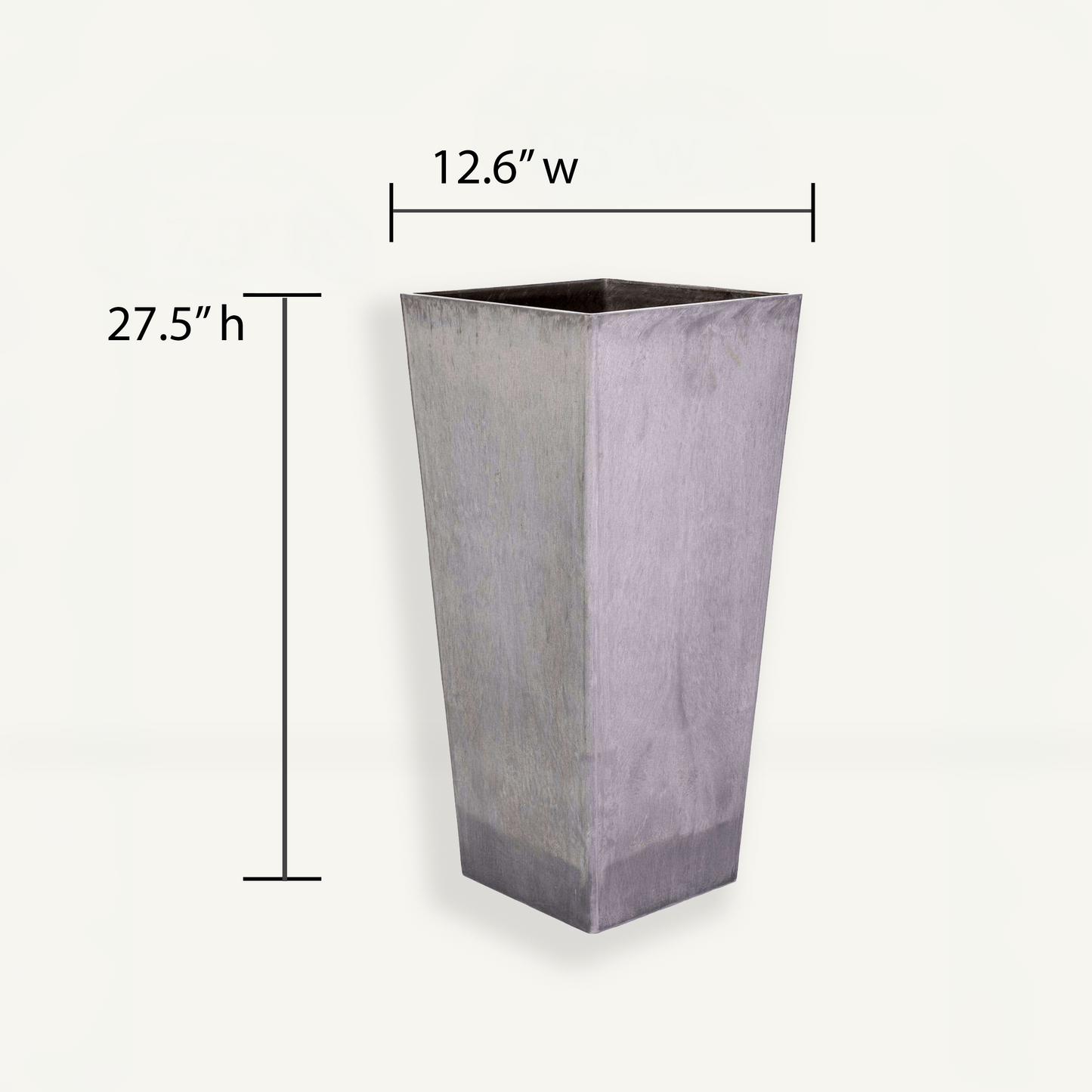 Extra Large Planter (Grey) - Square Opening, 12.6" W for Larger Sized Plants, 27.5" H, Indoor / Outdoor Use