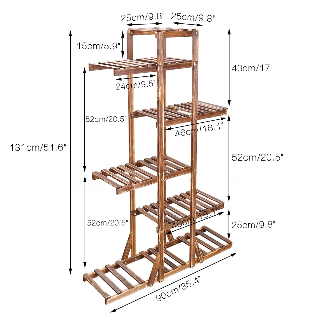 Plant Stand with 6 Platforms - 52" H, Pine Wood