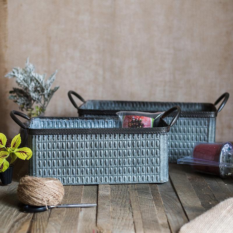 Iron Planter Box (Grey & Black) - Available in 13.4" L or 16.1" L, Indoor / Outdoor Use