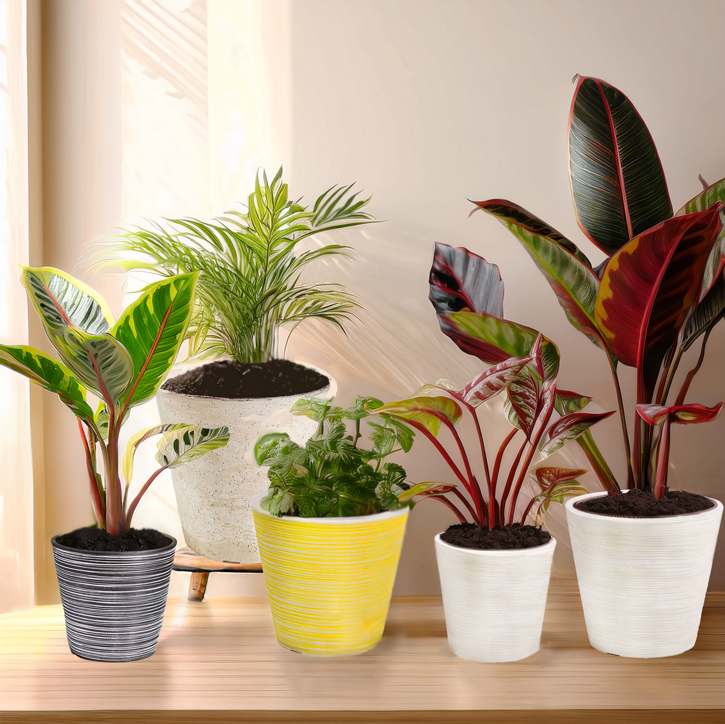 Plant Pot (Bright Yellow) - 6.7" W x 5.1" H, for Medium Sized Plants, Indoor / Outdoor Use