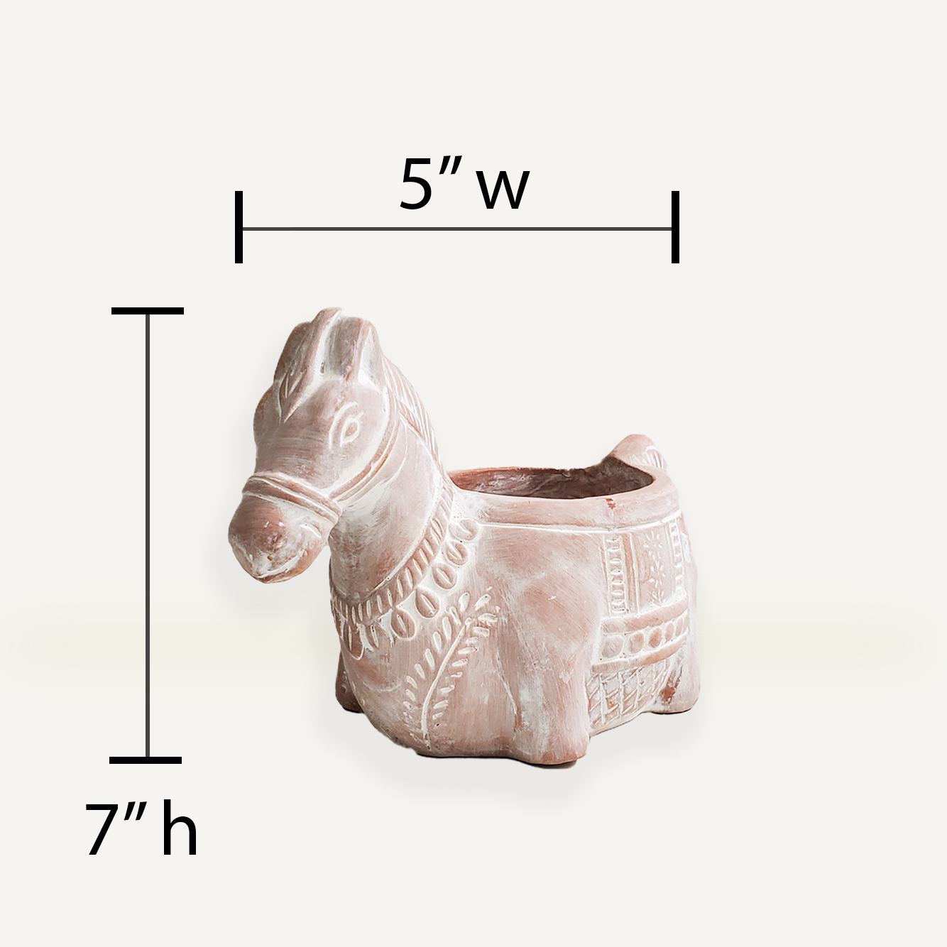 Terracotta Plant Pot (Horse Theme) - 5" W x 7" H, Handmade, Indoor Use