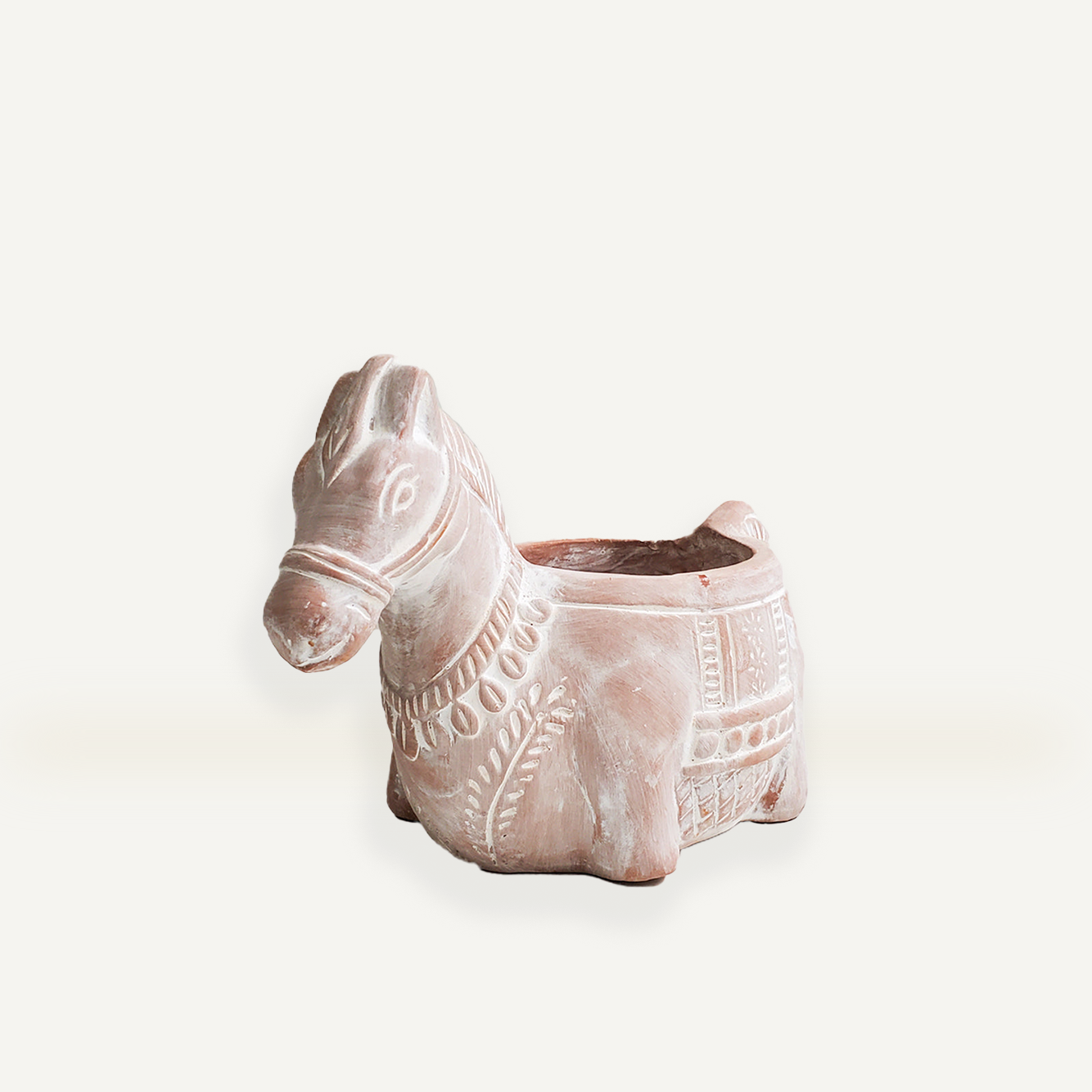 Terracotta Plant Pot (Horse Theme) - 5" W x 7" H, Handmade, Indoor Use