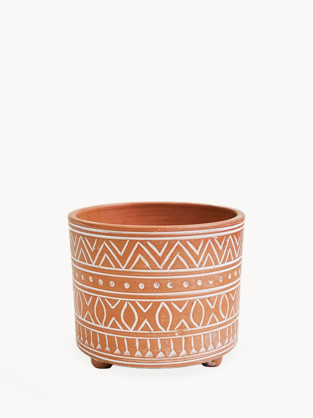 Hand Etched Terracotta Pot - 8.5" Round