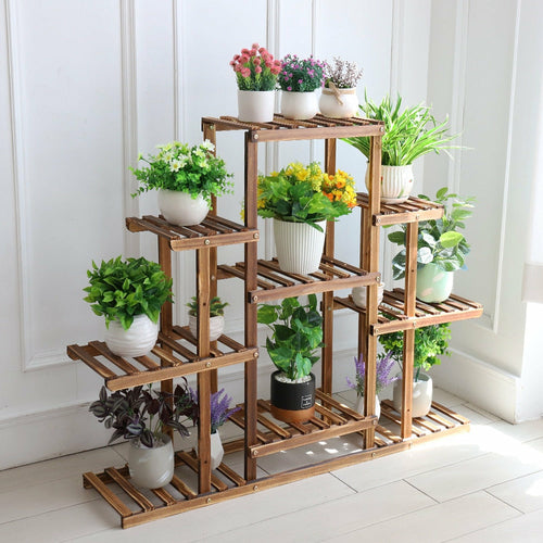 Plant Stand with 9 Platforms - 38" H, Pine Wood