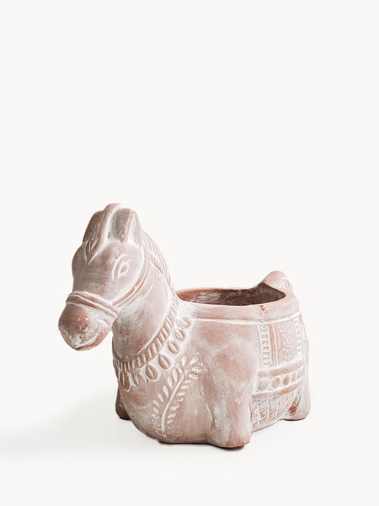 Terracotta Plant Pot (Horse Theme) - 5" Round, Handmade