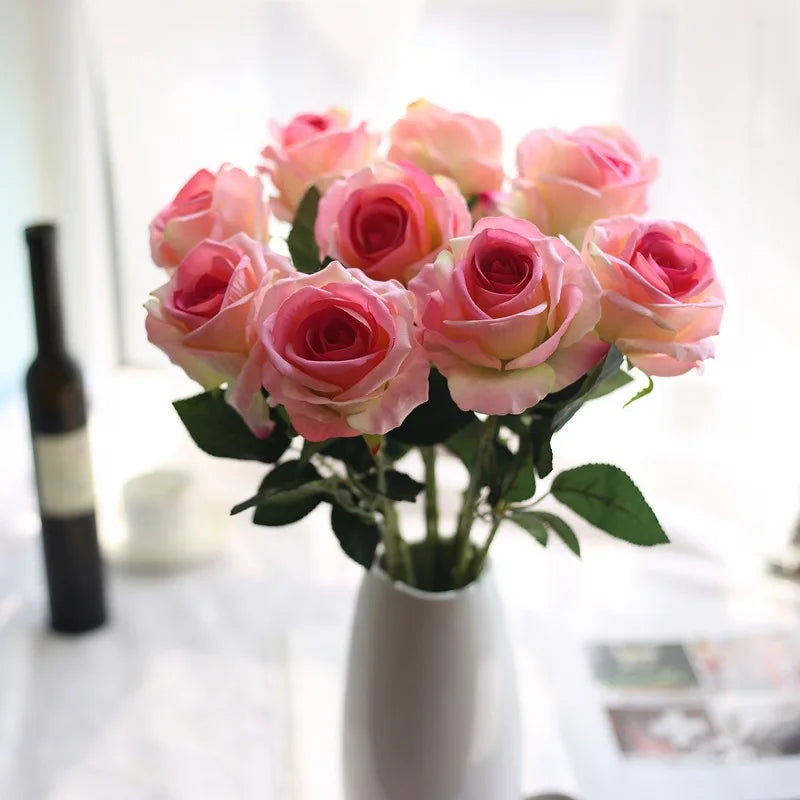 a bouquet of silk roses