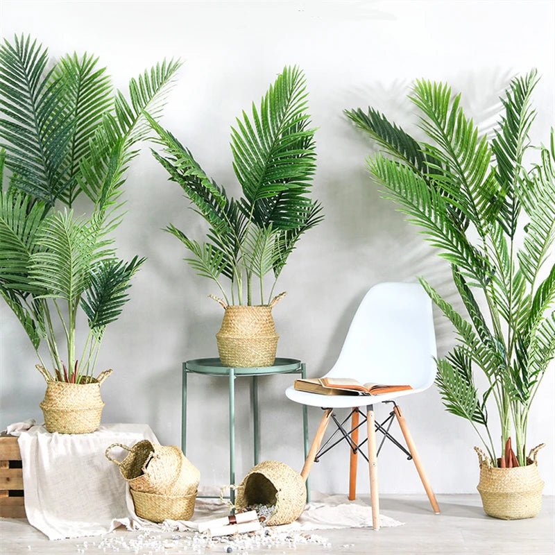 palm fronds showcased in various baskets