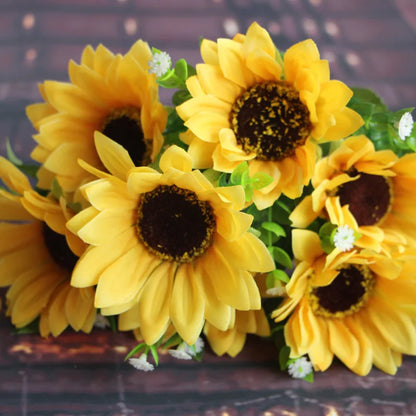 silk sunflower stems on their sides