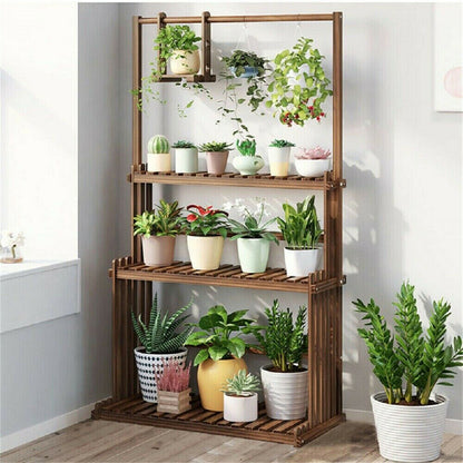 Wooden Plant Stand with 3 Platforms - Comes with a Hanging Bar