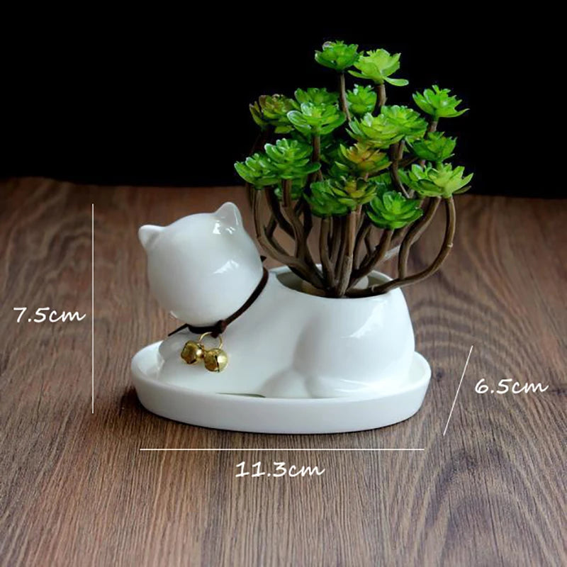 Cat Desk Planter - for Succulents, Ceramic, Tray Included