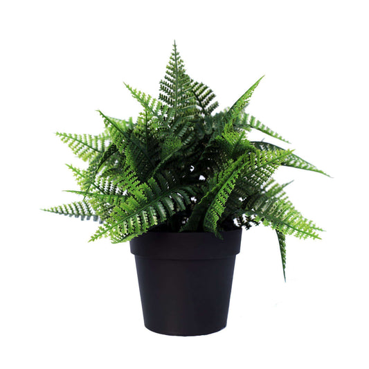 an artificial potted fern