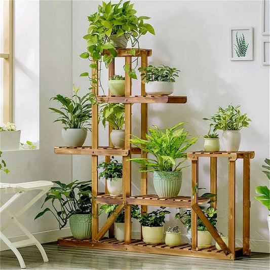 Wooden Plant Stand with 6 Platforms - Made with Pine Wood