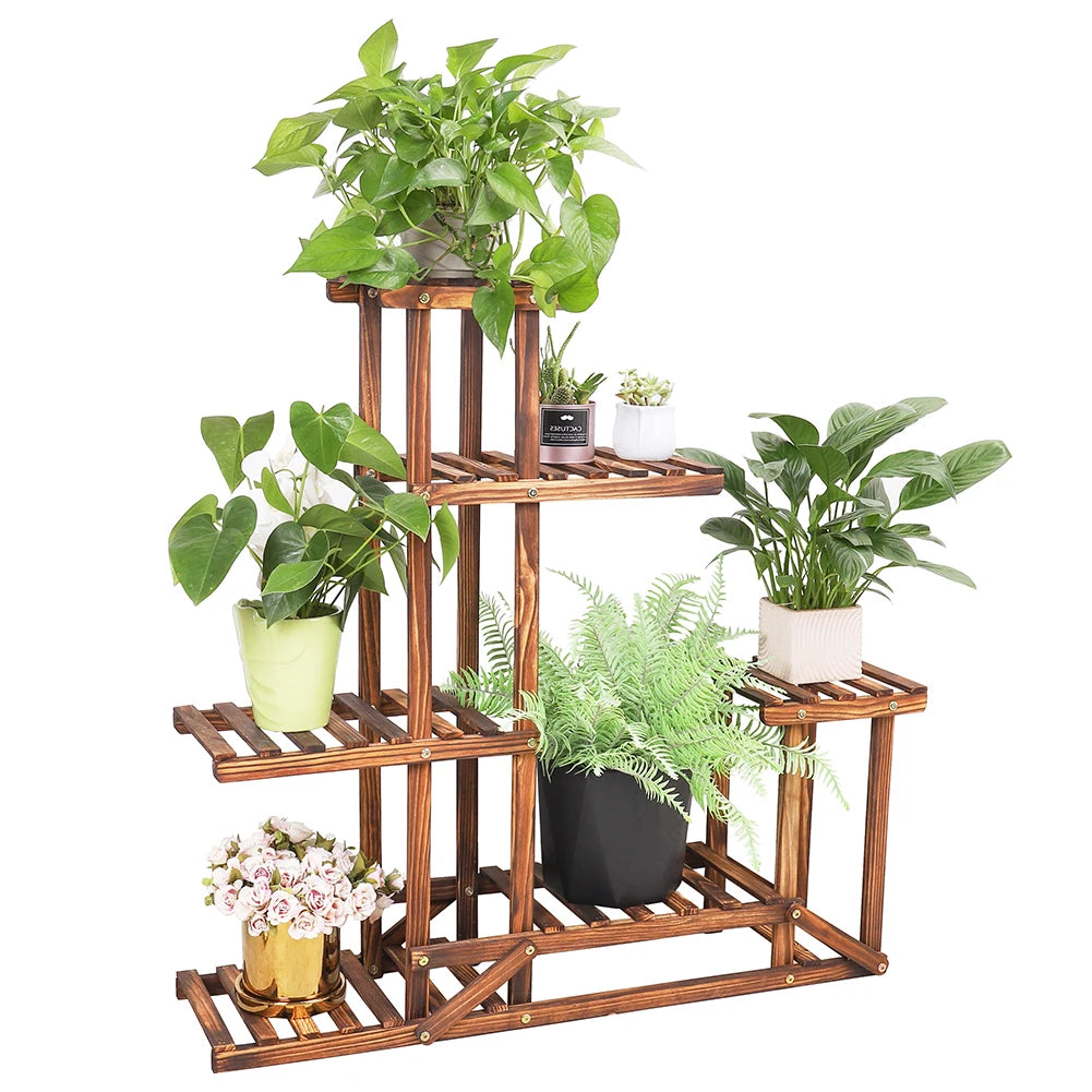 Wooden Plant Stand with 6 Platforms - Made with Pine Wood