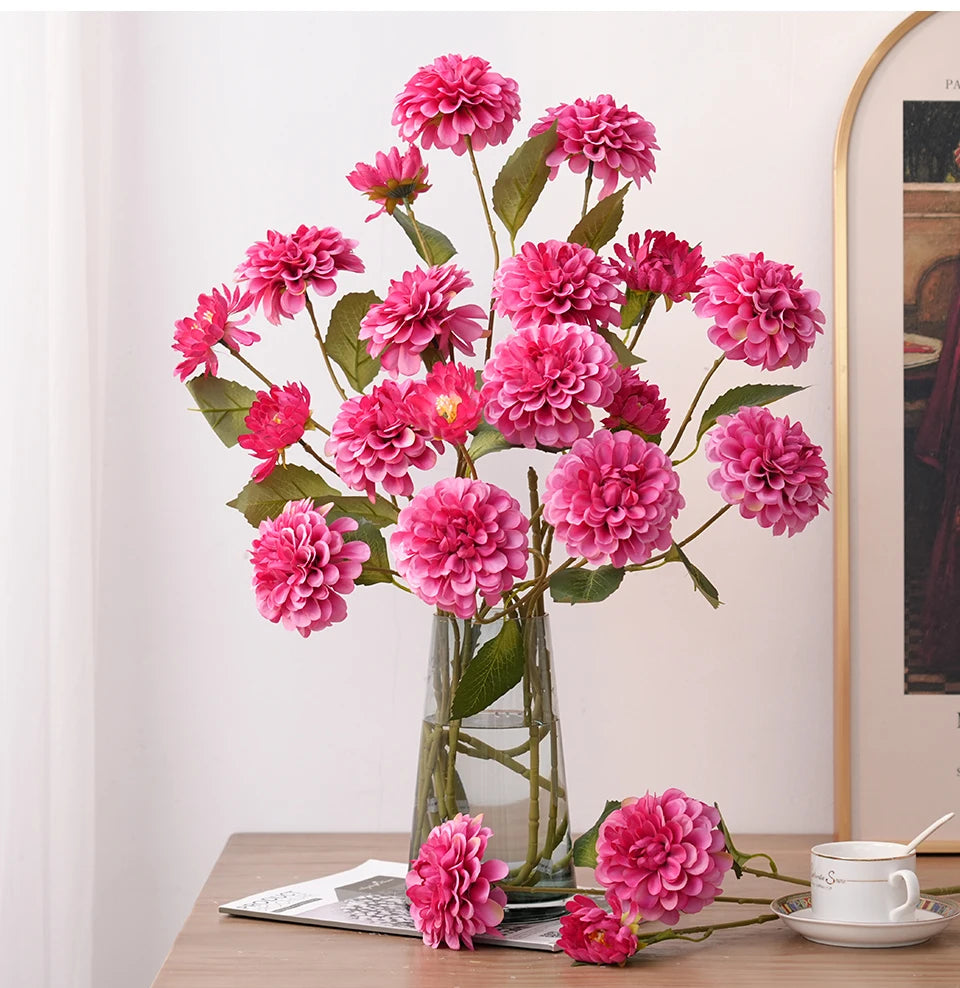 a bouquet of silk chrysanthemums