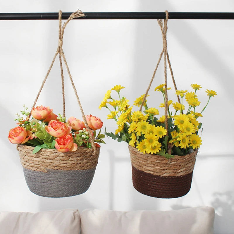 Rattan Hanging Planters - 7.87" Round for Medium Sized Plants