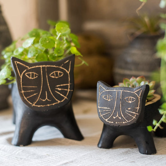 Cat Planter (Black) - Available in 5.9" L or 4.7" L, Indoor / Outdoor Use