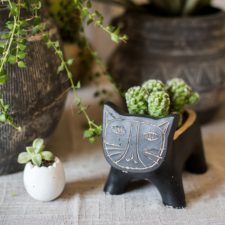 Cat Planter (Black) - Available in 5.9" L or 4.7" L, Indoor / Outdoor Use