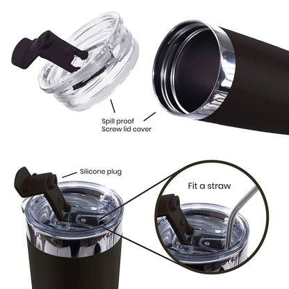 Stainless Steel Tumbler Set (Black)  -  Straw and Lid Included