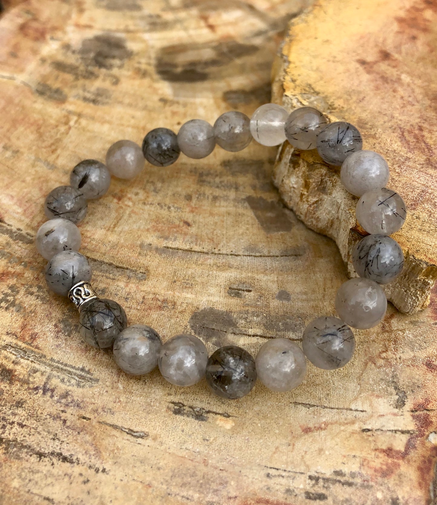 Gemstone Bracelet with Black Tourmaline & Tourmanilated Quartz