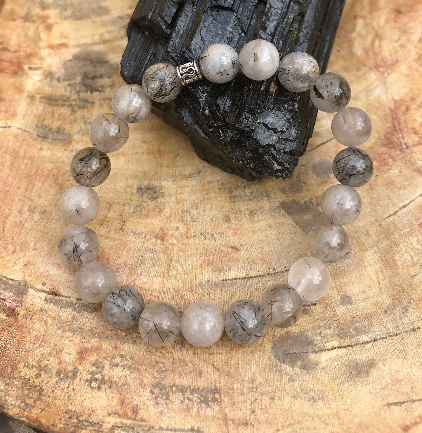 Gemstone Bracelet with Black Tourmaline & Tourmanilated Quartz