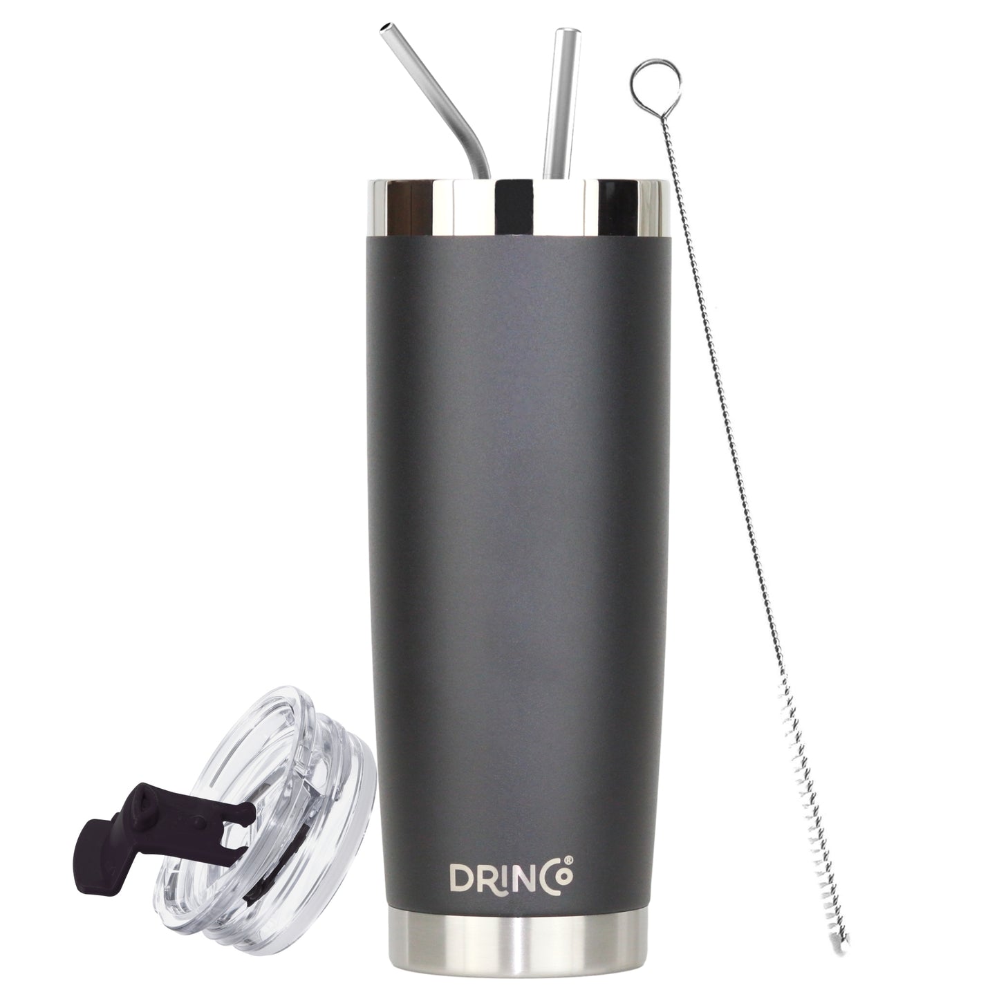 Stainless Steel Tumbler Set (Black)  -  Straw and Lid Included