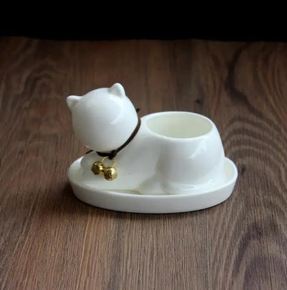 Ceramic Desk Planter (Cat Theme) - for Succulents, Ceramic, Saucer Included