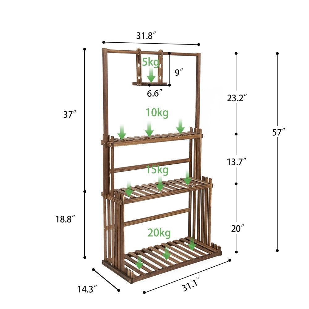 Plant Stand with 3 Platforms - 57" H, Pine Wood