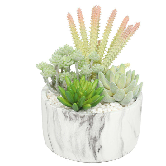 Artificial Succulents - Comes in 8" x 8" Marble Bowl