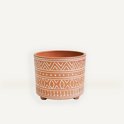 Terracotta Plant Pot - 8.5" W, Hand-Etched