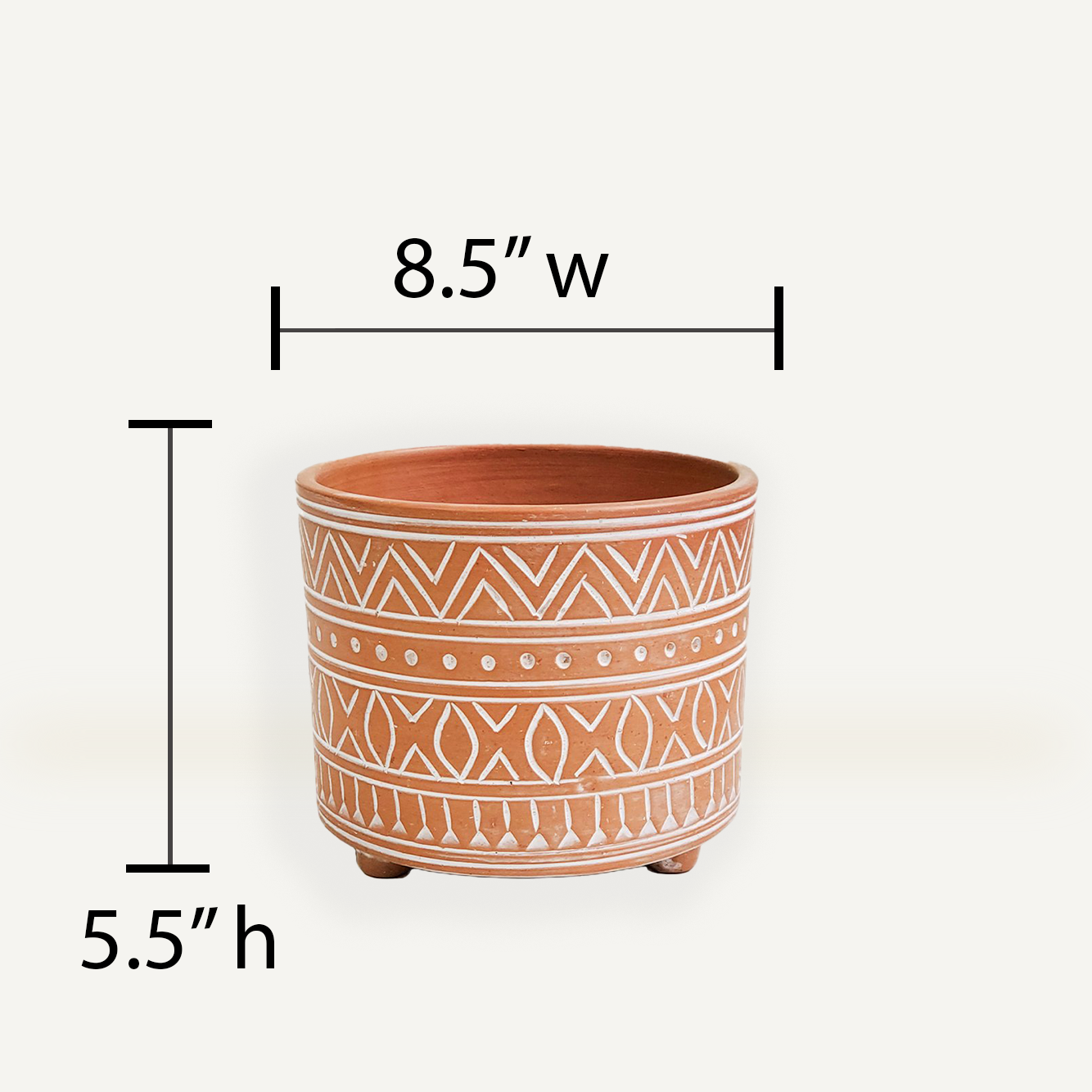 Terracotta Plant Pot - 8.5" W, Hand-Etched