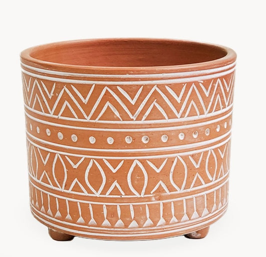 Terracotta Gardening Pot - 8.5" Round, Hand Etched